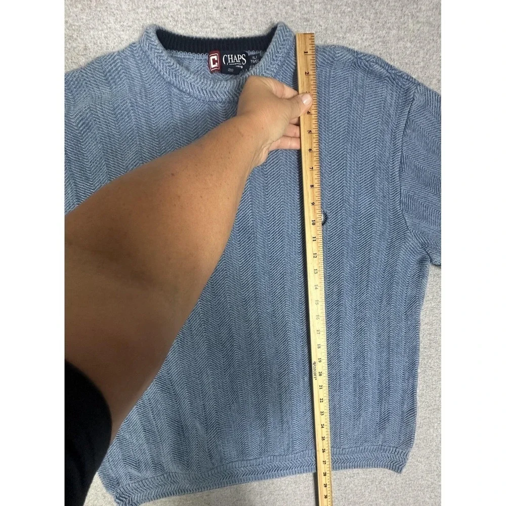 Chaps Sweater Mens XL Blue Herringbone Knit Crewneck Crest Logo Pullover Classic